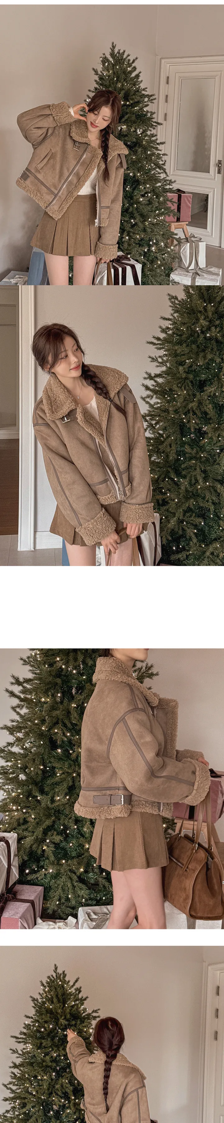 [겨울아우터❄️/무스탕🐻/스웨이드자켓] 치비타 하이넥 버클 지퍼 포켓 레더포인트 양털배색 스웨이드 크롭 무스탕 상세 이미지 31