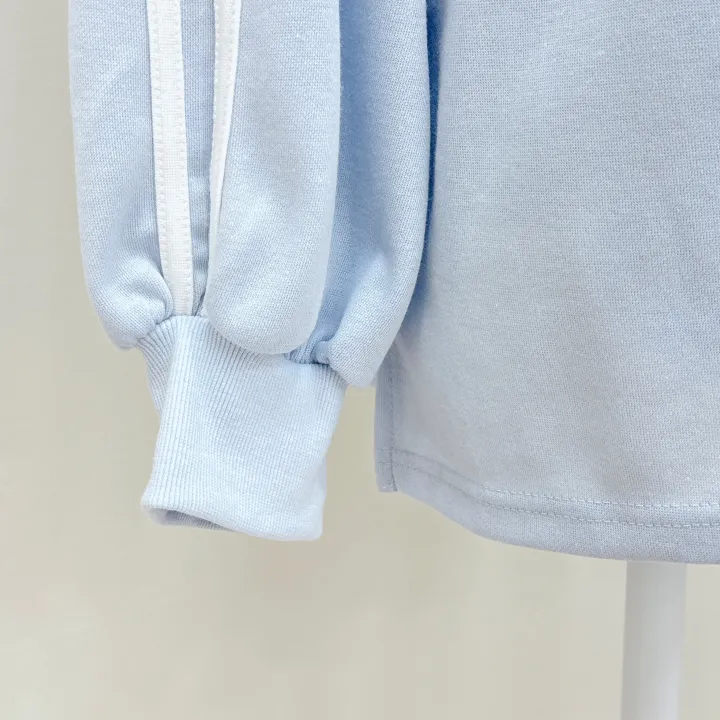 [여름까지쭉/루즈핏]캔디 두줄 라인 입술넥 배색 오버핏 긴팔 티셔츠+밴딩 하이웨스트 돌핀 숏팬츠 투피스 트레이닝 세트 4color 상세 이미지 39
