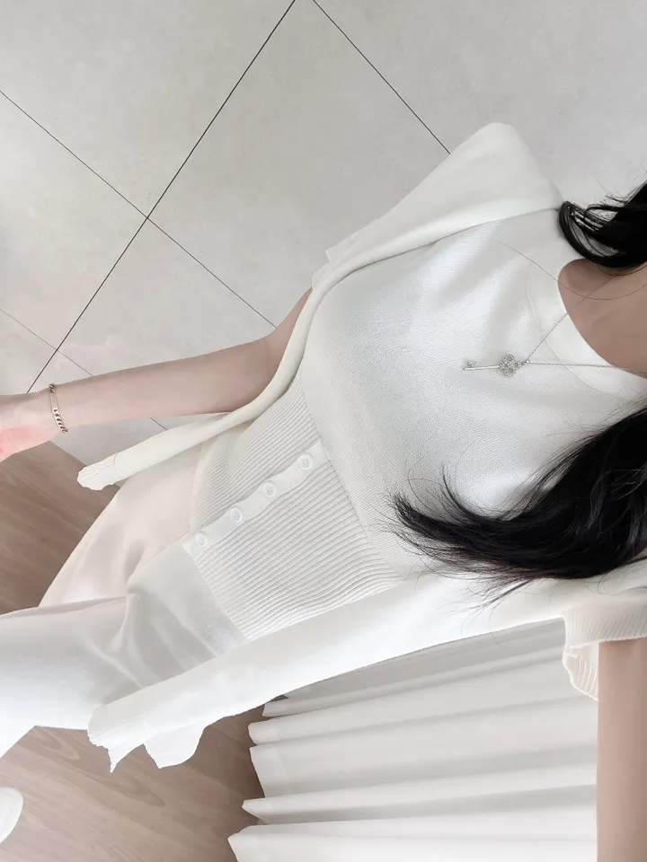 *몸매커버꾸안꾸🩷*솔라 니트 반팔 숄가디건 팬츠 3ps set 봄여름가을꾸안꾸투피스 쓰리피스세트 가디건세트 일자팬츠 와이드팬츠 니트팬츠 상세 이미지 9