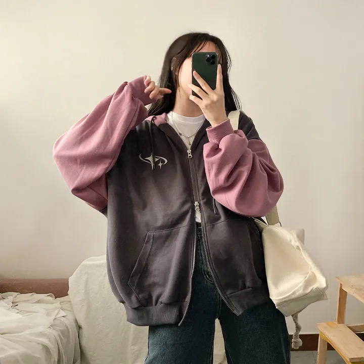 봄가을*[예쁜/스트릿!] 찰떡오버핏, 블리드 배색 투웨이 후드집업 3color 상세 이미지 15