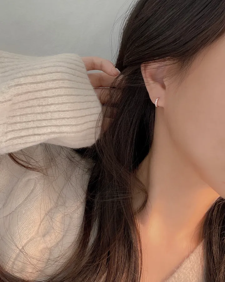 실버925 원터치 큐빅 미니 링귀걸이 (실버,로즈골드) 상세 이미지 6