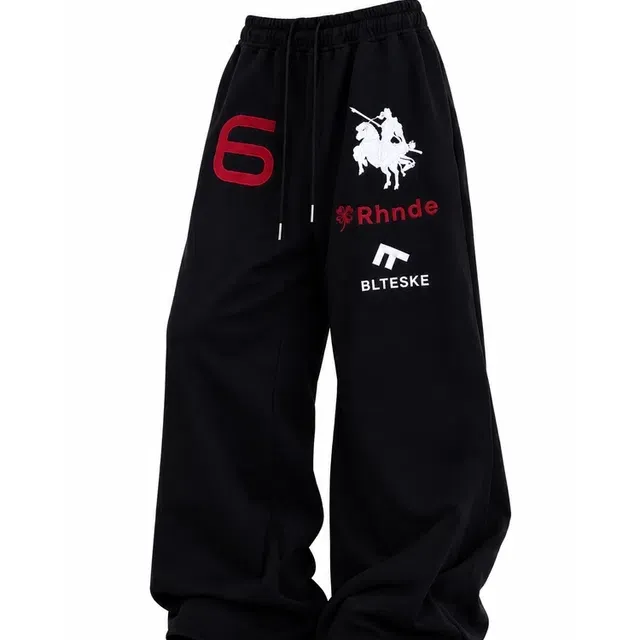 [M~3XL/홀스/느좋팬츠] 핏예쁜 자수포인트,넘버6 세미와이드 힙한 트레이닝바지