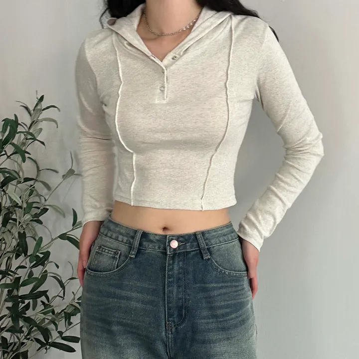 ラインフード付き長袖Tシャツ(3color) | ファッション通販サイト NUGU