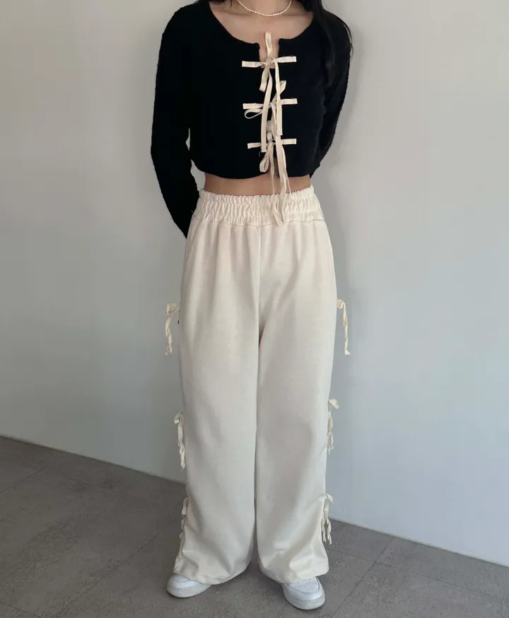 正規品♡リボンプルオーバー＆リボン柄ロングパンツ♡ダークグレー Amazon | [BREAORTION] ロングパンツ レディース レース花柄