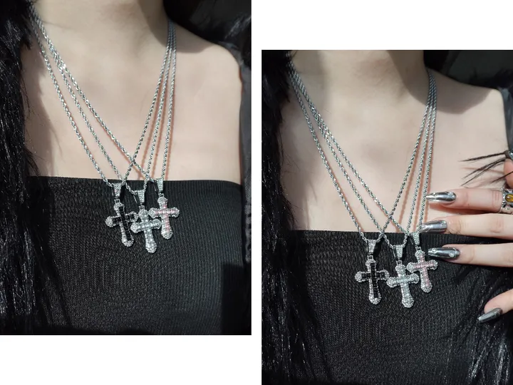 [s.steel/3color] bold cubic cross necklace | 볼드 큐빅 십자가 목걸이 상세 이미지 12