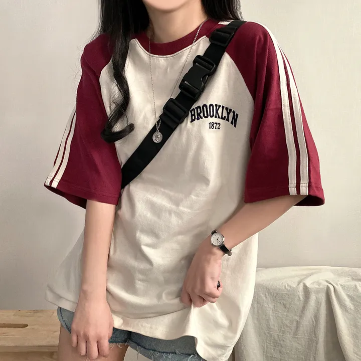 [예쁜/스포티!] 두줄 져지 배색 나그랑 브루클린 자수 데일리 반팔티T 5color 상세 이미지 11