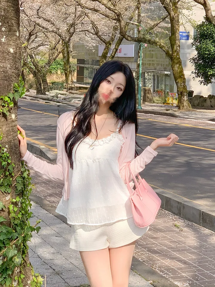 [살랑살랑❤️] 팬던트 시스루 크롭 가디건 - 5color (살안타템/데일리/골지/파스텔/브이넥/긴팔/아이스/후들후들핏) 상세 이미지 8
