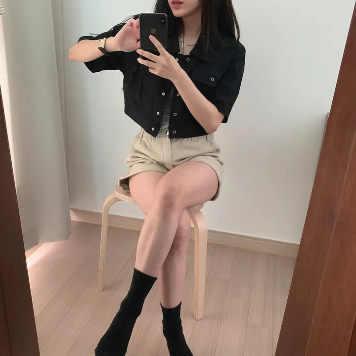 [여름*.*/핏보장🤍] 아몬드 야상 크롭 반팔 자켓 상세 이미지 28