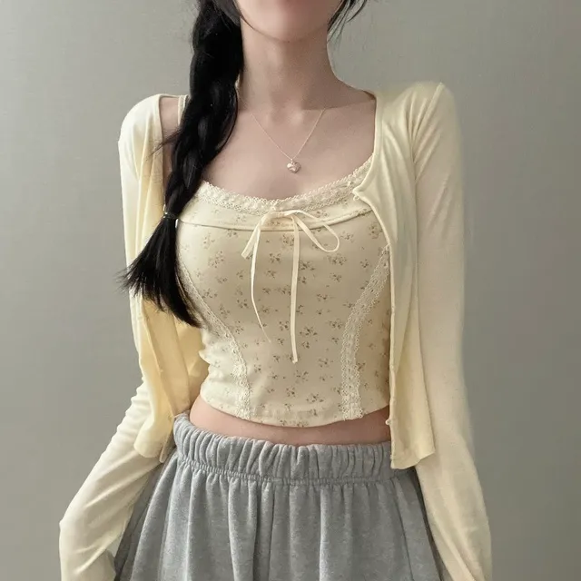 [ 가디건+나시/플라워패턴💛 ] 아미 레이스 플라워 나시,콩단추 가디건set (2col) 상세 이미지 7