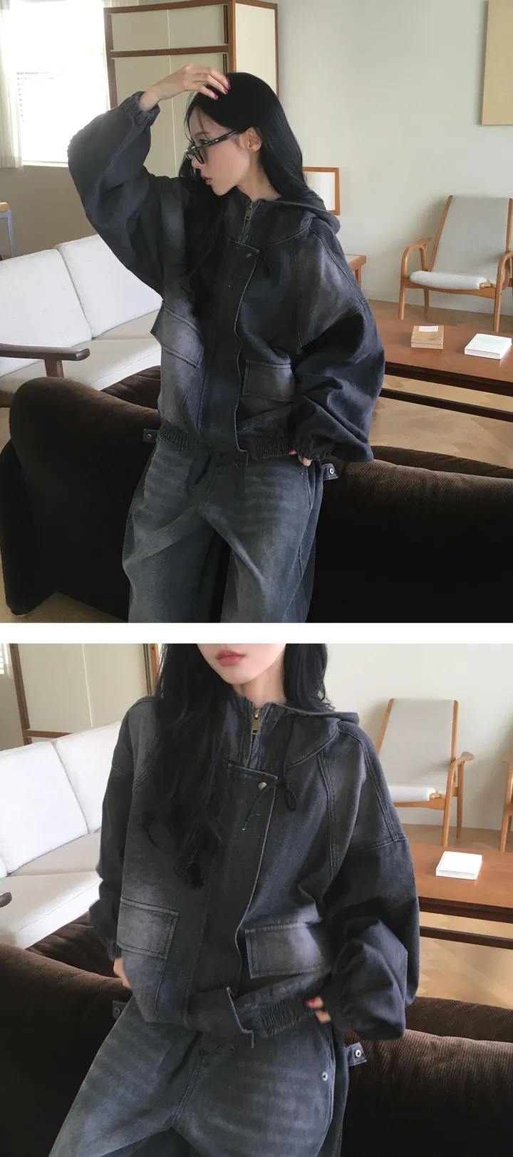[기획🖤/오버핏] 톰 데님 후드 빈티지 워싱 투웨이 점퍼 -2color 상세 이미지 10
