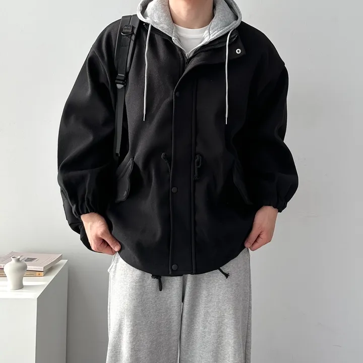 가을 겨울 오버핏 하프 코트 미니멀 빅사이즈 아우터 후드레이어드오버핏코트 상세 이미지 26