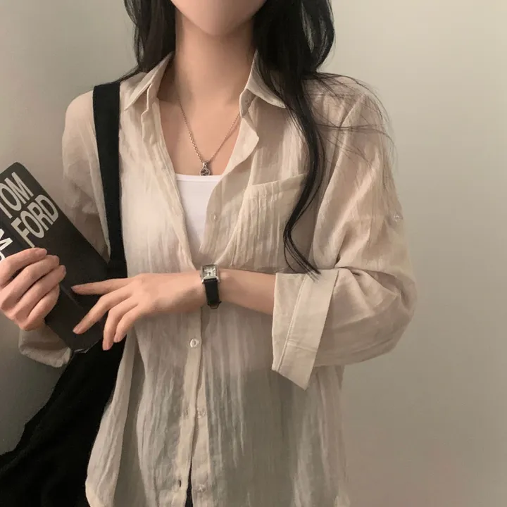 [살안타템17컬러✨/크롭&루즈핏] 햇빛차단, 린넨 시스루 루즈핏 거즈 셔츠/남방 블라우스 상세 이미지 31