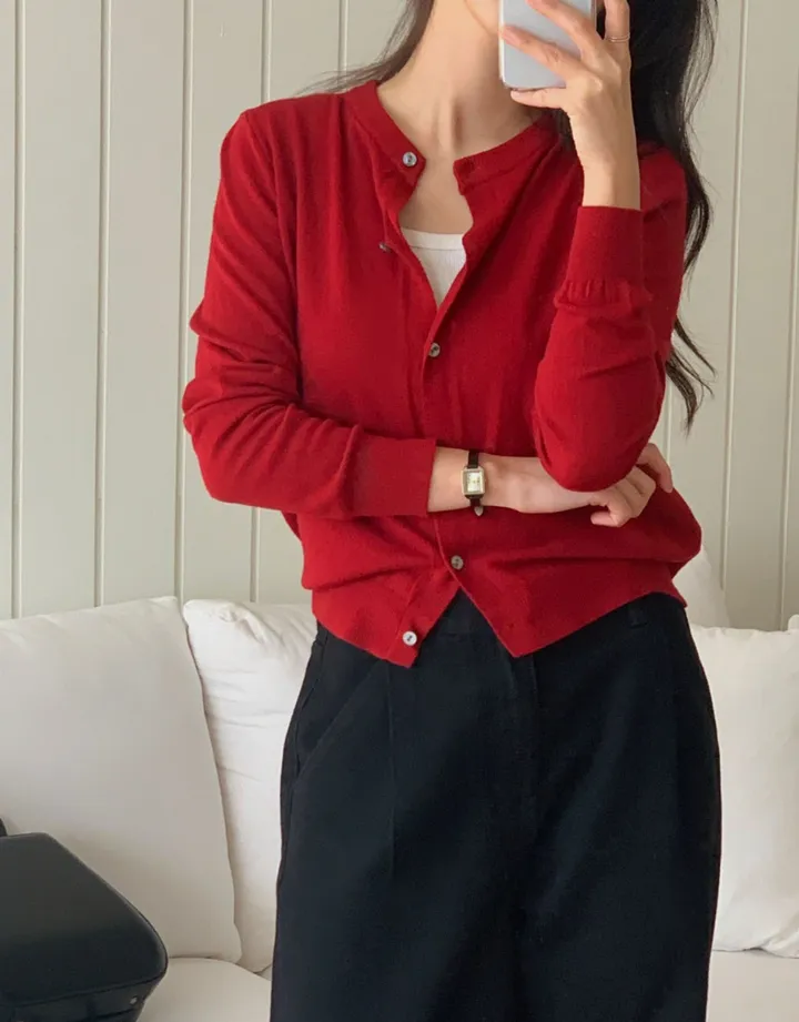 [재구매템/부들부들/기본가디건] 베이직 라운드 니트 가디건 5color / 라운드넥 긴팔 간절기 하객룩 상세 이미지 16