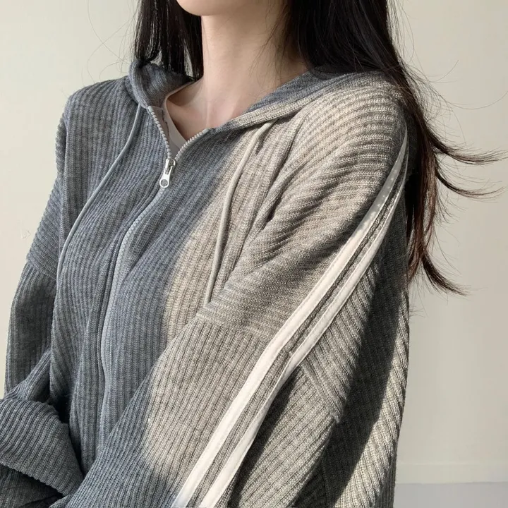 [-120/간절기필수소장💛] 골지 투웨이 오버핏 트랙 라인 후드집업 3c 상세 이미지 10