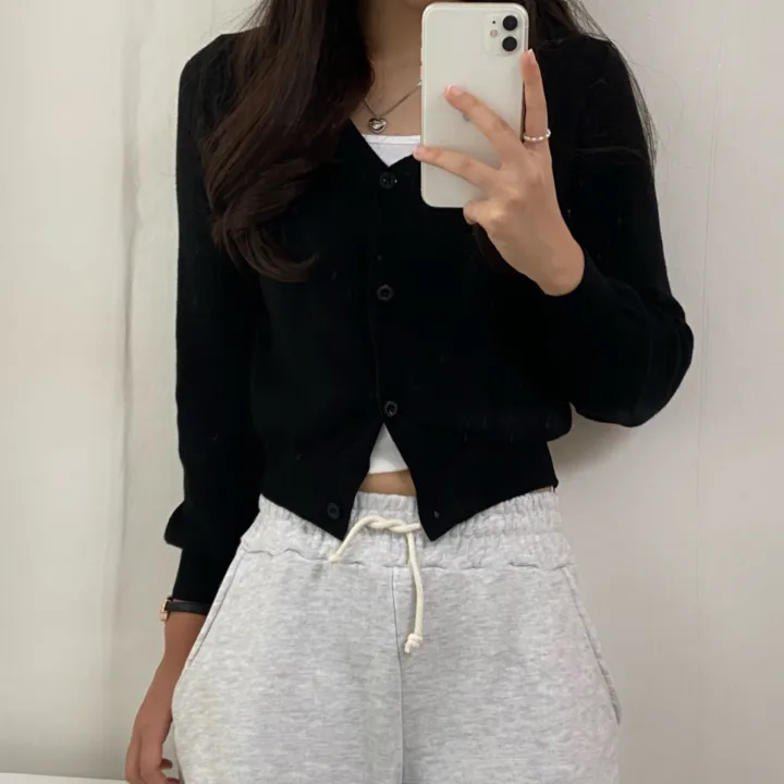 (데일리)소프트 기본 긴팔 니트 크롭 브이넥 가디건 5color 상세 이미지 44