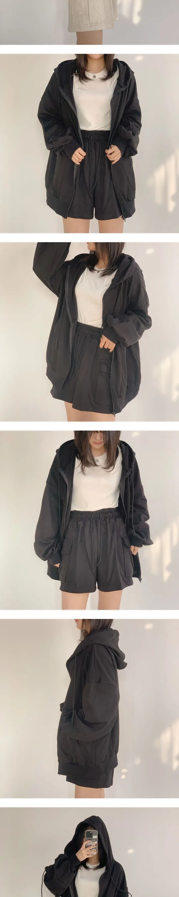 봄신상 🌸 오버핏 후드집업 + 카고 반바지 세트 - set 상세 이미지 9