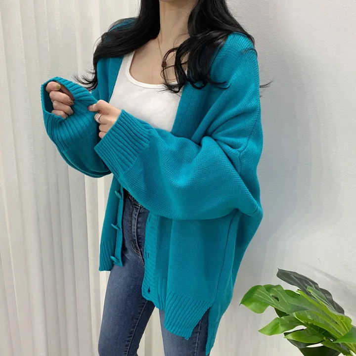 🚀당일발송-레드/블랙🚀[고퀄/데일리룩] 봄🌸 가을 디얼 터크 언발 오버핏 니트 가디건 상세 이미지 40