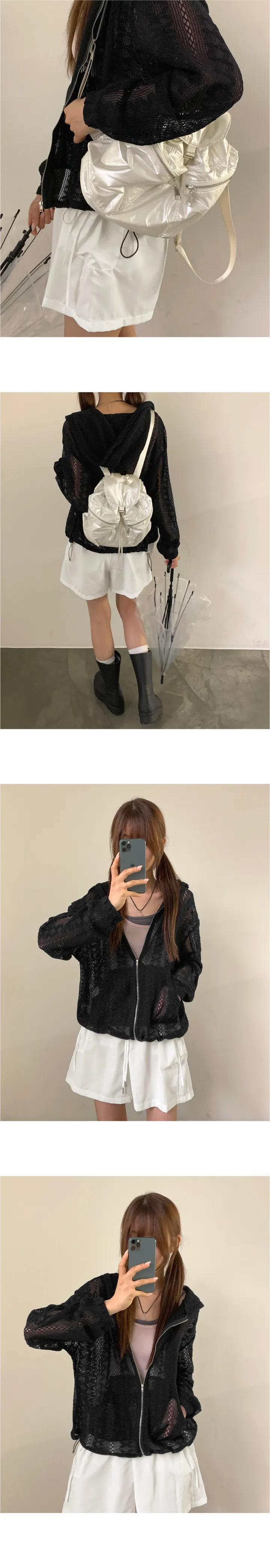 런터 빈티지 레이스 펀칭 시스루 니트 후드 집업 가디건 상세 이미지 7