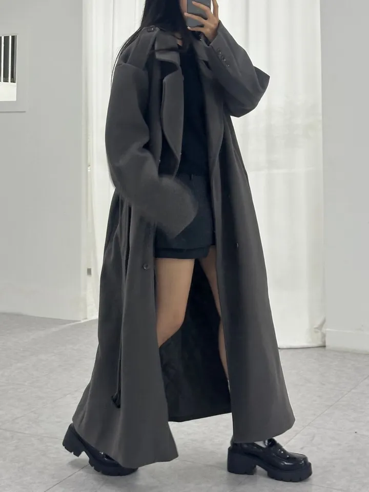 [Unisex] Mael maxi coat (3co) / 울 오버 루즈핏 누빔 안감 벨트 맥시 코트 상세 이미지 28