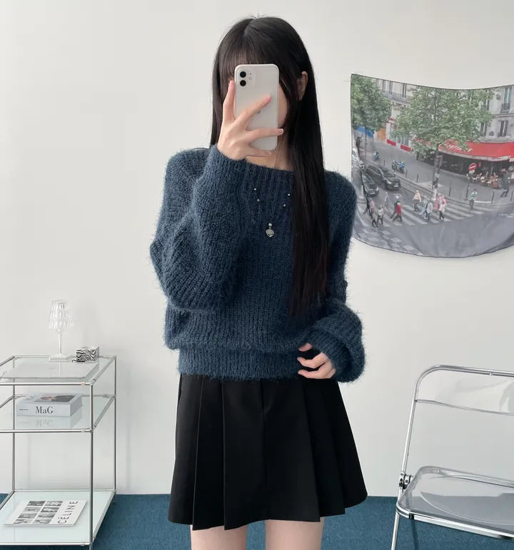 Pine leaf boat nect crop knit 상세 이미지 4