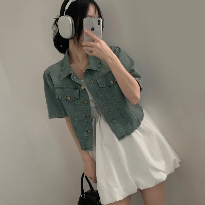 [데일리/청순무드(＊’͜’ )] 봄웨더 반팔 데님 크롭 청자켓 - 3color 상세 이미지 19