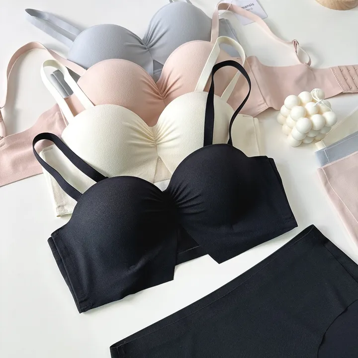볼륨업 하프컵 반컵브라 심리스 뽕브라 노와이어 편한 오프숄더 튜브탑 A컵 AA컵 여름 끈없는 브라탑 팬티 속옷 세트 상세 이미지 22