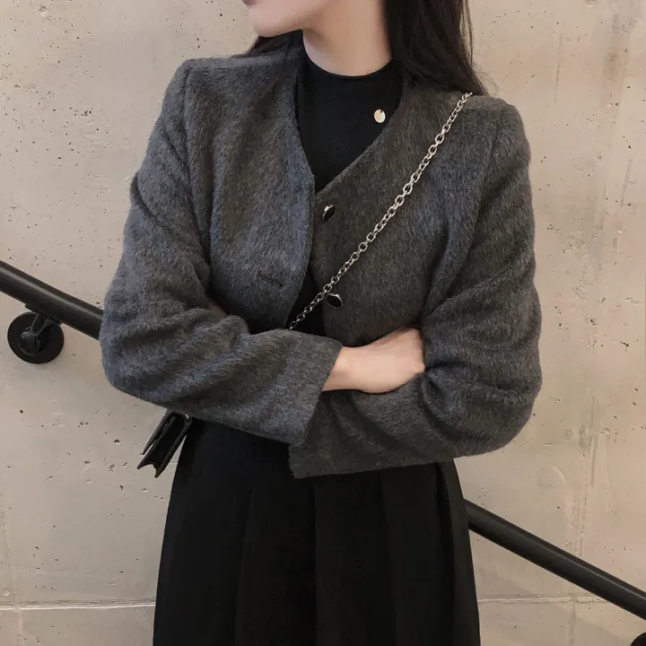 [누빔ver오픈!/MADE🩶]겨울하객룩 완성, 모헤어 라운드 스탠다드 크롭 자켓 상세 이미지 11