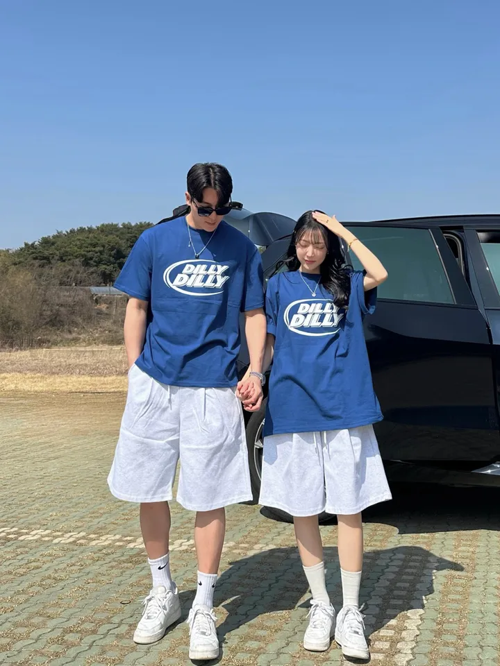 세트가능/ 남녀공용 오버핏 반팔 여름 커플룩 커플티 레터링 루즈핏 반팔 티셔츠 합포 핀턱 버뮤다 팬츠 밴딩 반바지 꾸안꾸 트레이닝 세트 커플 시밀러룩 빅사이즈 세트 스트릿 딜리 상세 이미지 19