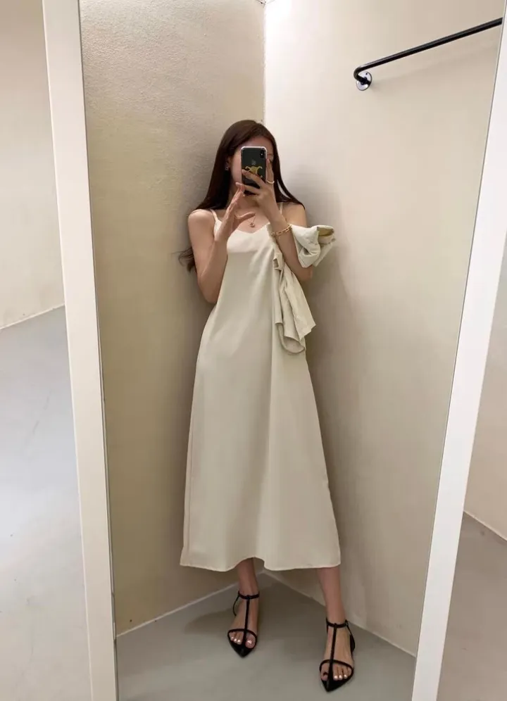 [투피스🚚당일발송]- 데일리 린넨 크롭 반팔 자켓+슬림 나시 롱원피스 투피스세트 상세 이미지 12