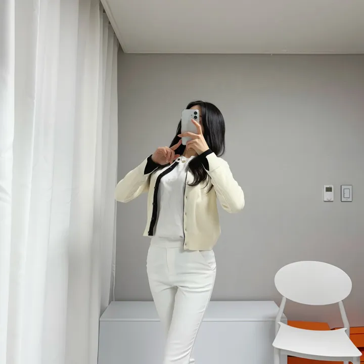 *원단최고, 포인트룩* 라인 배색 라운드 니트 가디건 상세 이미지 10