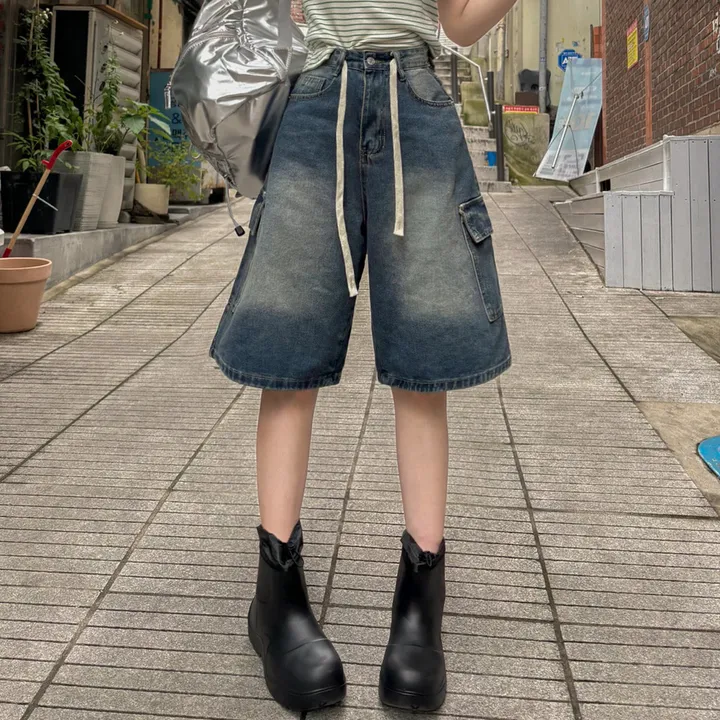[버뮤다입문👖S~XL] *허리조절* 빈티지 워싱 카고 데님 버뮤다 반바지 5부 숏 팬츠 봄 간절기 청바지 썸머 하프 바지 스트랩 y2k 하이웨스트 하체커버4type 상세 이미지 26