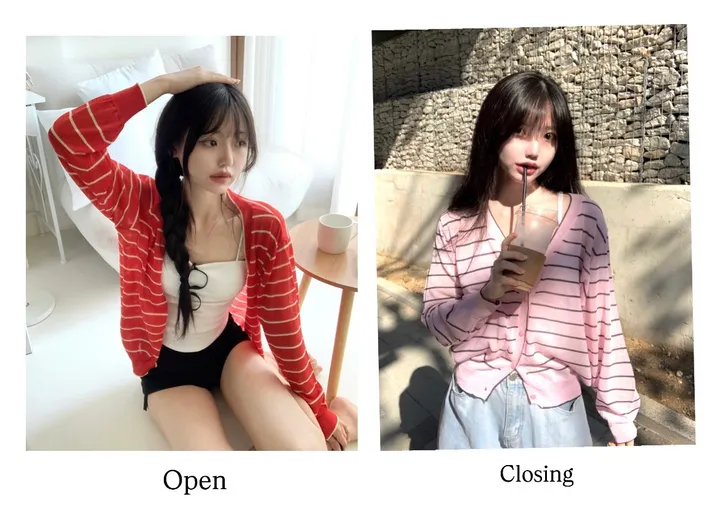 🍓크림딸기 스트라이프 단가라 여름 시스루 가디건 -4col 상세 이미지 5