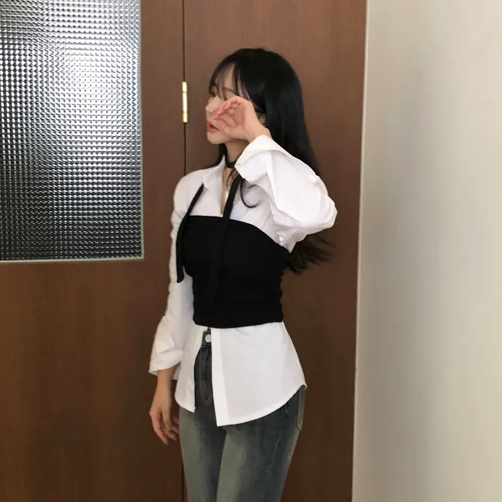 [초커+탑세트!]골지 탱크탑 타이 초커 니트 셋업 4color 상세 이미지 5
