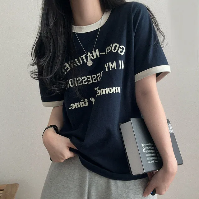 [예쁜핏!/여름꾸안꾸] 랍빠 포인트 배색 레터링 반팔티 (2color) 상세 이미지 1