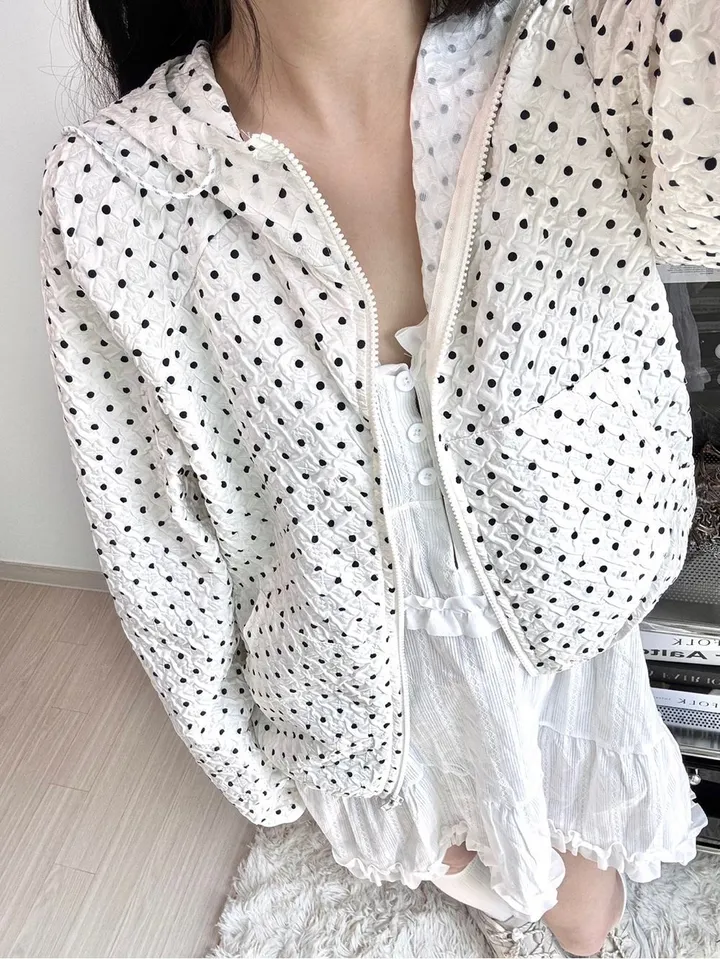 💝인기아우터💝주문폭주[봄아우터] 엔티JP 엠보 도트 후드 집업 /떙땡이/바람막이/봄/여름/아우터/얇은집업 - 2color 상세 이미지 16