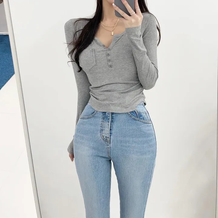 *홀리단독*만장돌파![몸매보정/핏깡패] 밑단라운드 슬림 골지 브이티 골지티 슬림티 상세 이미지 16