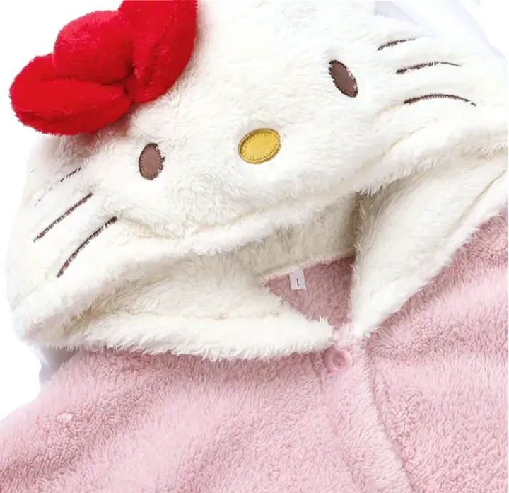 왕 리본 고양이 극세사 수면 잠옷 파자마 겨울 가을 털 기모 후드티 퍼 패딩 수면바지 홈파티 여행 공주 일본 원피스 투피스 세트 캐릭터 타올 정품 크리스마스 선물 키치 키티 y2k 상세 이미지 12