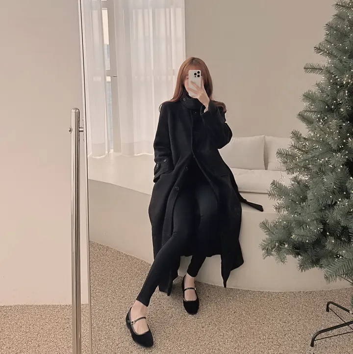 하이넥 부클 뽀글이 파스텔 허리 슬림 벨트 맥시 싱글 롱코트(3color)크리스마스룩 연말룩 상세 이미지 29