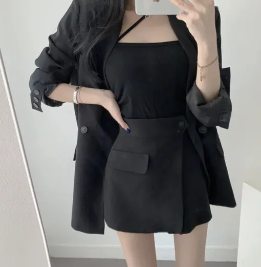 ((세트룩*존예핏)) 무드온 하프자켓 치마바지 투피스 하객룩 긴팔자켓 봄자켓 여름팬츠 미니스커트 치마바지 반바지 쇼츠 숏팬츠 상세 이미지 8