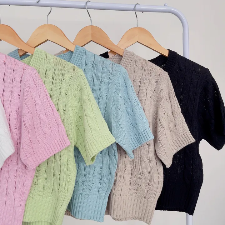 (6color/최저가 보장!) 실물보장! 색감에 반한, 마카롱 꽈배기 브이넥 크롭 반팔 니트 상세 이미지 39
