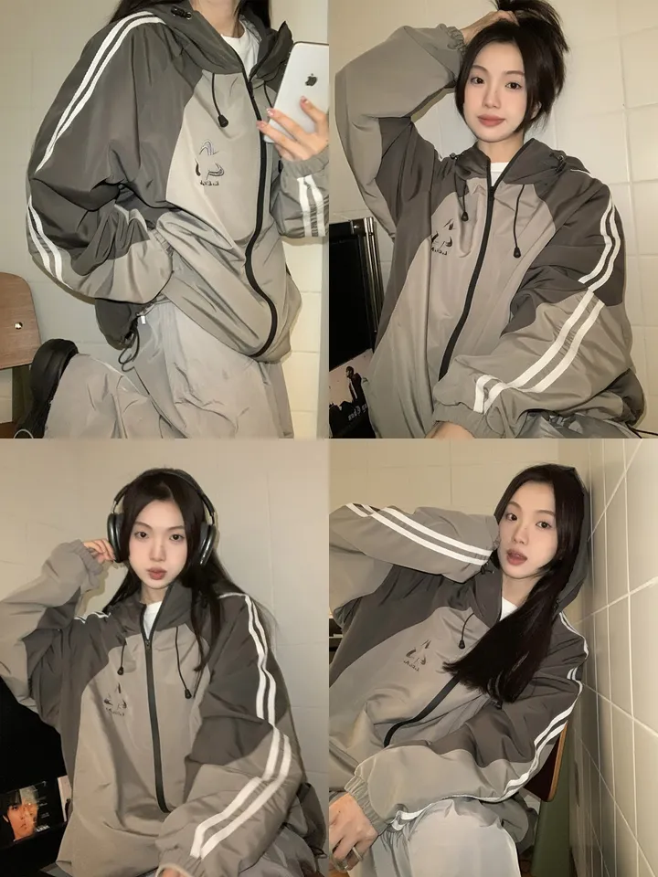 [봄신상💗/고프코어]햄프턴 배색 트랙라인 바스락 후드 윈드브레이커 바람막이 집업 상세 이미지 1