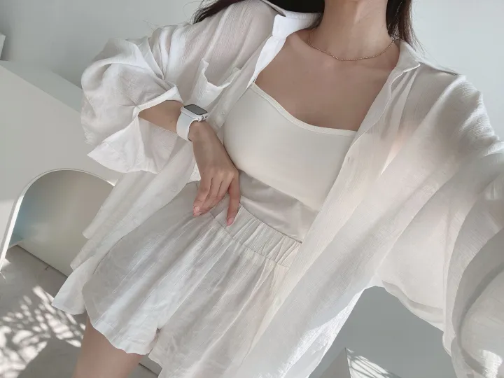 *SET* 【편해요/멋쁨】 오버 루즈핏 린넨 롱셔츠 남방 반바지 투피스 세트 상세 이미지 12