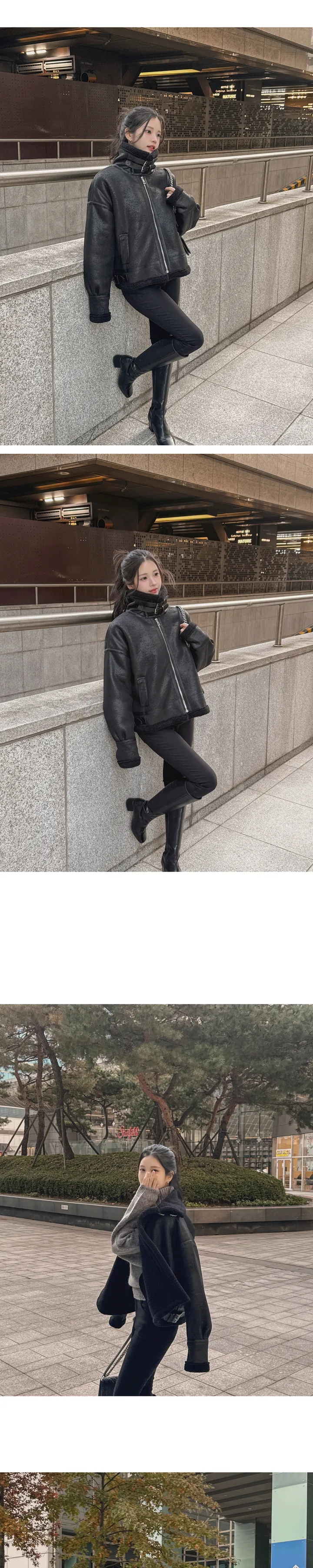 [안감 털날림❌/하이넥 버클⭕] 에티오 하이넥 더블버클 지퍼 가죽포인트 허리버클 양털 페이크레더 무스탕 상세 이미지 29