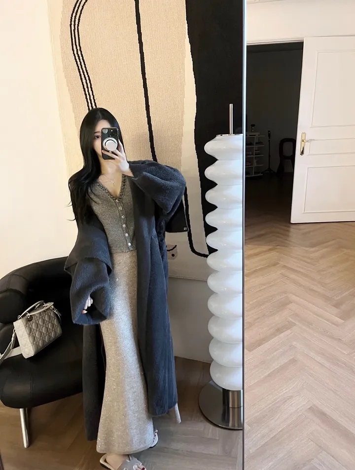 *무조건당일배송/강추* 까누아 빅숄카라 패치 밍크 롱 코트 가디건 [수입] 상세 이미지 10