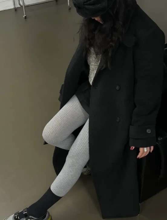 울 오버핏 롱코트 하이넥 벨트세트 더블버튼 겨울코트 2종 상세 이미지 9