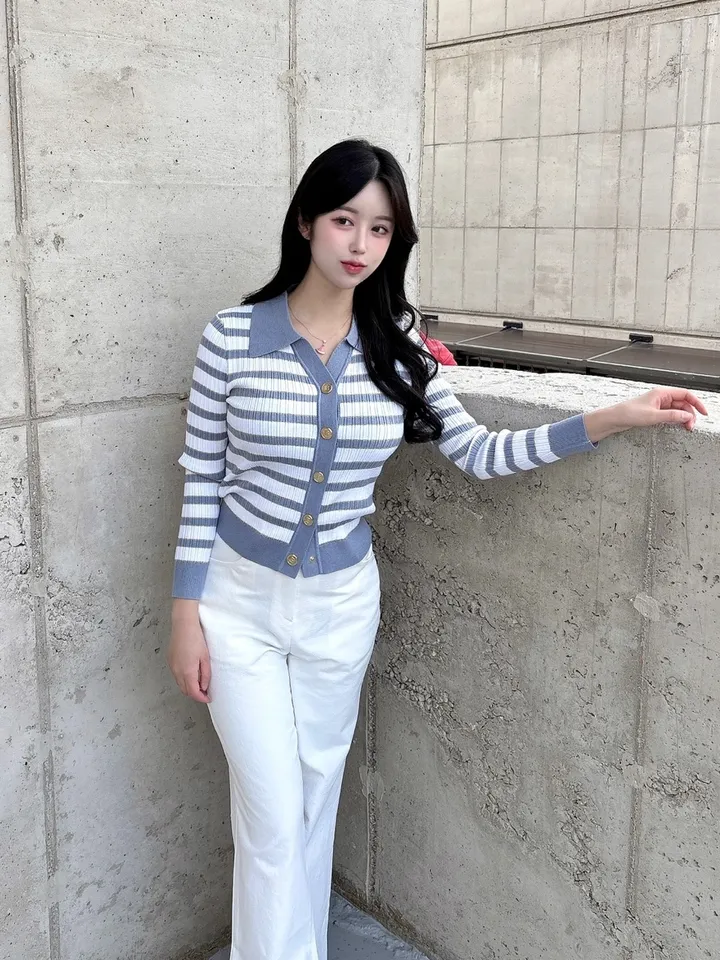 [고급미💖] 헤라 배색 금장 단가라 카라 가디건 상세 이미지 4