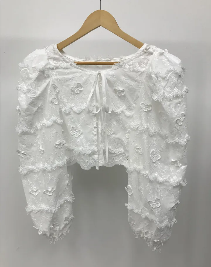 [빠른O/공주보장🦋어깨패드O] 나비 펀칭 빅퍼프 블라우스 볼레로 가디건 레이스가디건 커버업가디건 비치가디건 레이어드가디건 크롭가디건 리본가디건 여름 상세 이미지 11