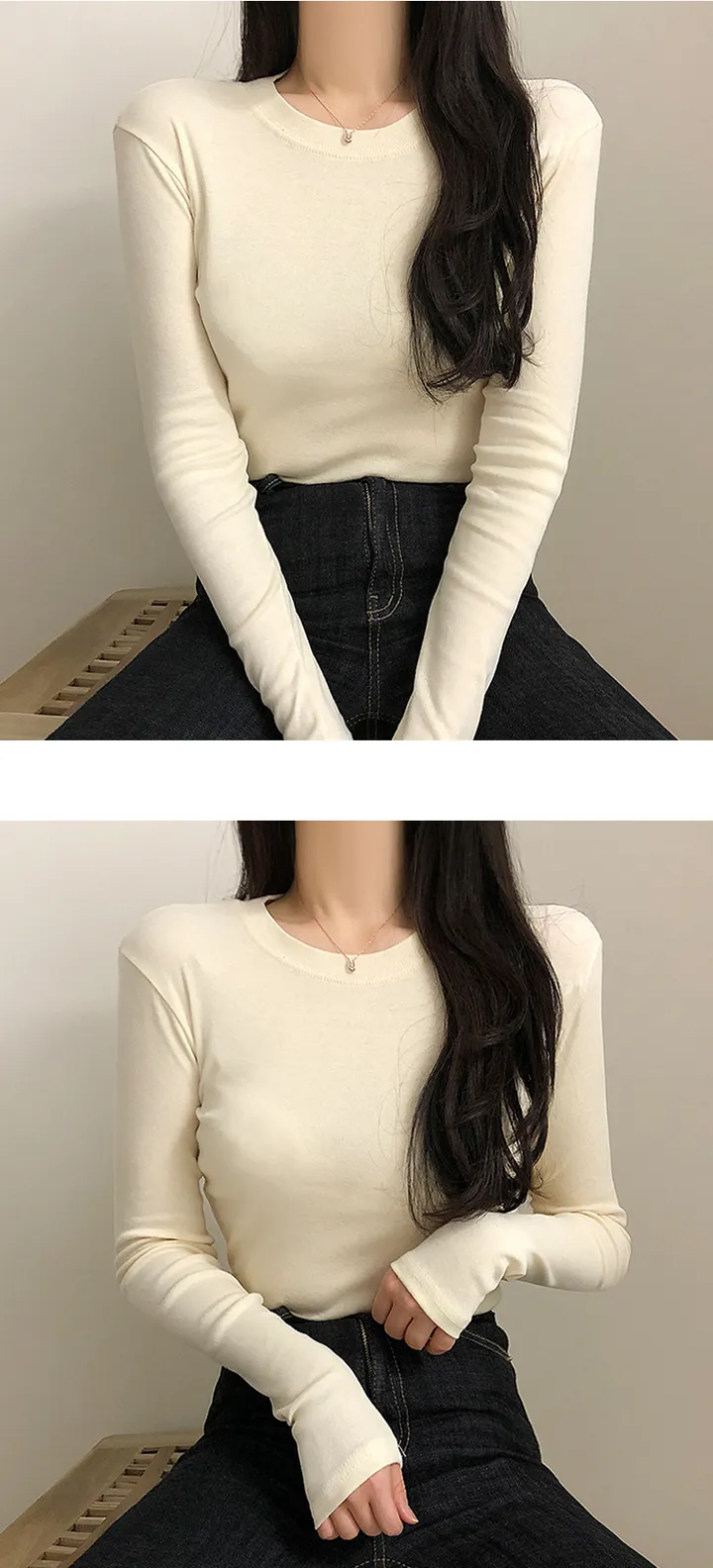 당일출고 [무조건2장드려요!!] 쫀쫀 라운드넥 긴팔 티셔츠 10color 상세 이미지 6