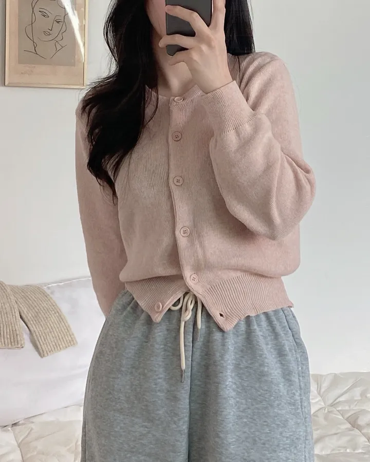 [데일리/인생핏] 라운드 무지 기본 긴팔 니트 가디건 상세 이미지 6