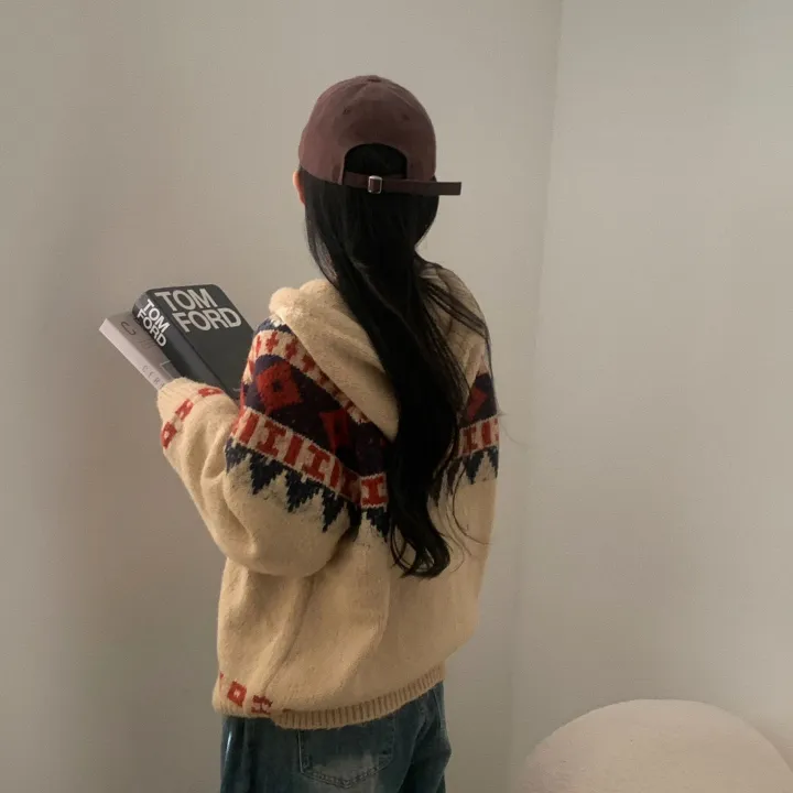 [도톰해요,!] 뉴픽 노르딕 떡볶이 자가드 후드 니트 가디건 - 3color 상세 이미지 27
